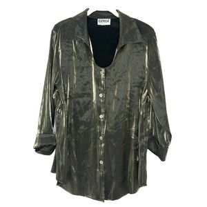 Expose Women’s Metallic Vintage Button Front Collared 3/4 Sleeve Blouse Sz 22